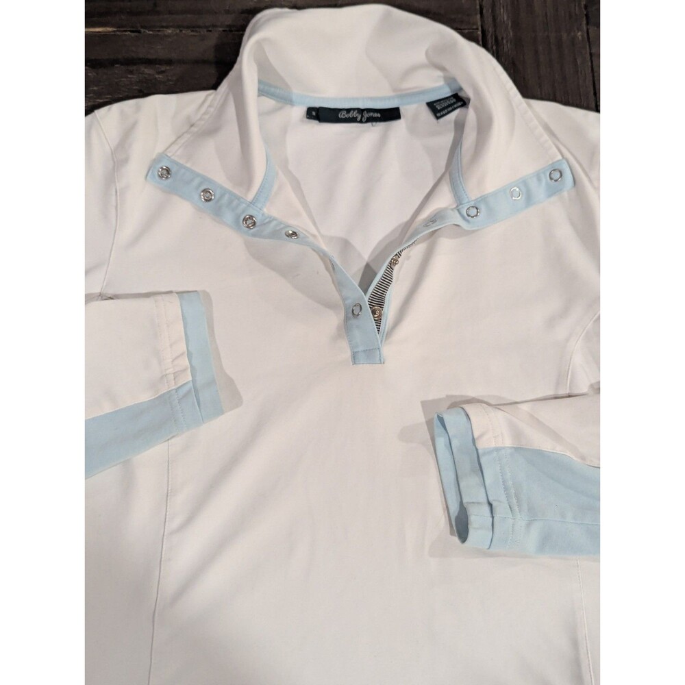 Bobby Jones Womens Sz Small Long Sleeve White Dri Fit Quarter Snap Polo